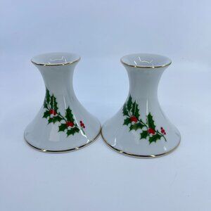 beacon hill candle holders white & gold porcelain holly berry design